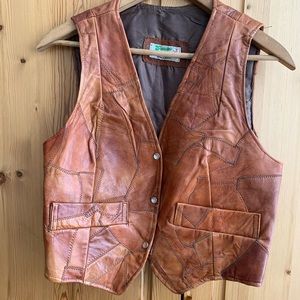 Vintage 70s leather patchwork vest